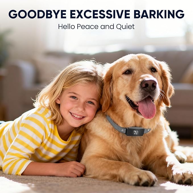 Dog Bark Collar for Large Medium Small Dogs, Effective No-Bark Collar, Smart Barking Collar, Rechargeable Bark Collar with 7 Sensitivity, 3 Modes, IP67 Waterproof, Blue+Black, 2 Pack