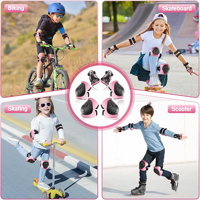 Wemfg Kids Protective Gear Set Knee Pads for Kids 3-14 Years Toddler Knee and Elbow Pads with Wrist Guards 3 in 1 for Skating Cycling Bike Rollerblading Scooter