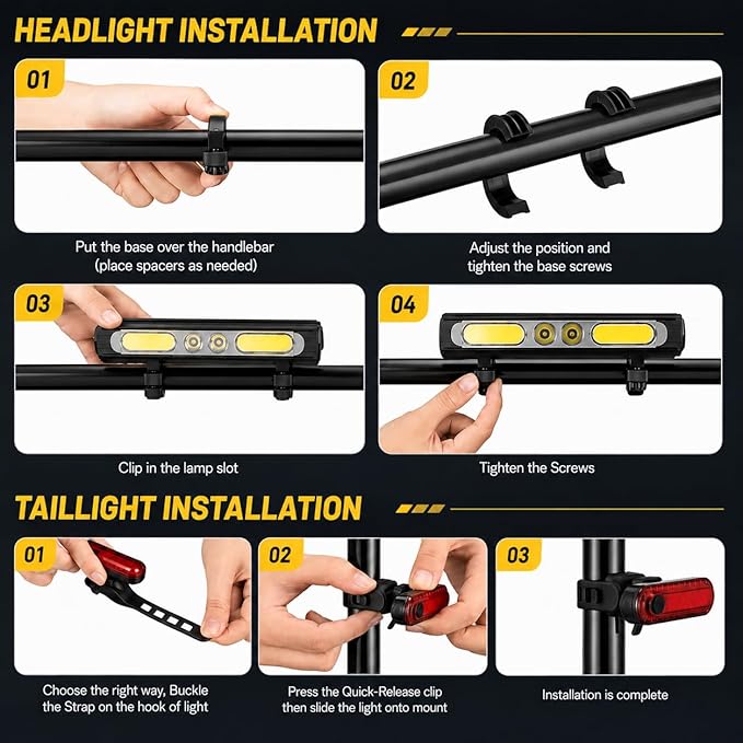Bike Lights for Night Riding,1200 Lumens High&Low Beam Front Light, OLED Display USB-C Rechargeable Bicycle Lights,IPX6 Waterproof Ebike Headlight with Tail Light for MTB,Off-Road,City Riding