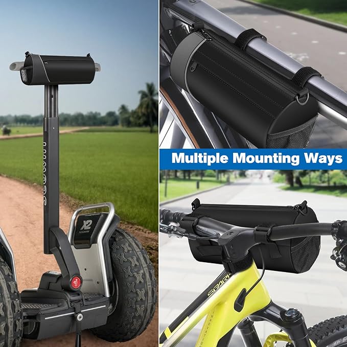 FINPAC Bike Handlebar Bag, Waterproof Bicycle Front Frame Storage Pouch for Cycling, Detachable Shoulder Strap, Mountain Road Bike Bag Bicycle Accessories, Black with reflective strips