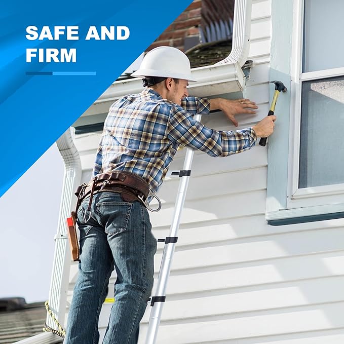 12.5 ft Aluminum Telescoping Ladder, 330 lb Load, Hooks, Portable Collapsible Ladder for Home & Work,Silver