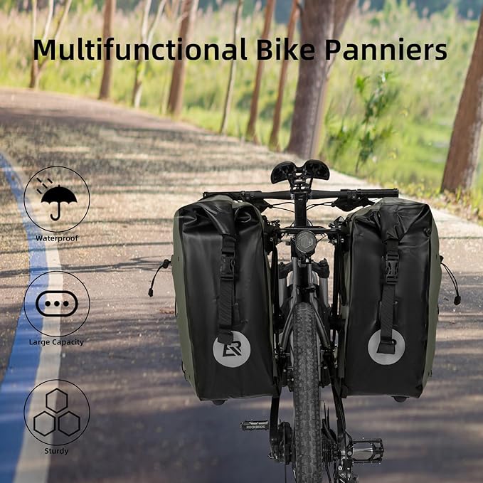 ROCKBROS Bike Panniers Waterproof Bike Rear Rack Bag Max 30L Large Capacity Bike Rear Panniers for Cycling Traveling Commuting (Green*1)