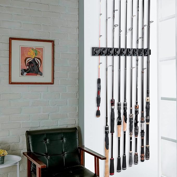PLUSINNO 2 pack Vertical Fishing Rod rack, Wall Mounted Fishing Rod holder, 2 Packs Fishing Pole Holders Hold Up to 18 Rods or Combos, Fishing rod holders for garage, Fishing Gear and Gifts for Men