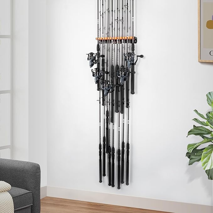 KastKing V15HD Heavy Duty Vertical Fishing Rod Holder – Wall Mounted Fishing Rod Rack, Store 15 Large Rods or Fishing Rod Combos in 18 Inches, Great Fishing Pole Holder and Rack, 2 Packs
