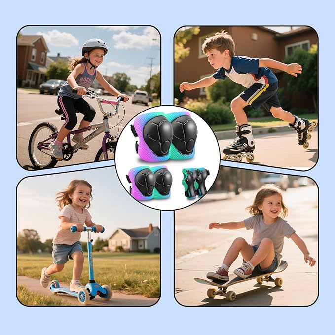 Kids Protective Gear Set Knee Pads for Kids 3-14 Years Toddler Knee and Elbow Pads with Wrist Guards 3 in 1 for Skating Cycling Bike,Biking, Roller Skates, Scooters
