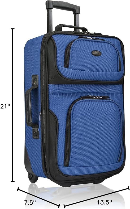 U.S. Traveler Rio 軽量ソフトサイド ローリングキャリーオン スーツケース 2輪 シングル ロイヤルブルー