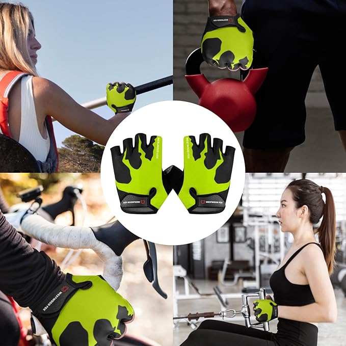WESTWOOD FOX Cycling Gloves Half Finger Unisex Padded Grips Palm Bicycle Summer MTB Bike Gloves for Men Women Non-Slip Fingerless Short Mountain Bike Sports Hiking Climbing Gym