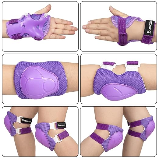 BOSONER Basic Kids Protective Gear: Kids Knee Pads and Elbow Pads with Wrist Guards Set for 3-15 Years - Design for Roller Skates, Cycling, BMX Bike, Skateboard, Inline Skating, Scooter Riding Sports