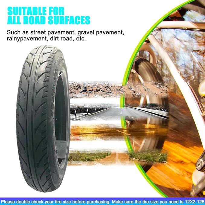 2 Pack 12 1/2 x2 1/4 Tubeless Tire, 12.5x2.25(57/62-203) Dirt Bike Tire - 12inch Tubeless Bike Tires, Strong Grip Replacement fits Childrenās Bike Folding Bike Tricycle, 6PR.35-45PSI