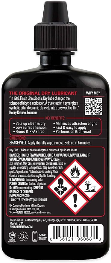 Finish Line Dry Bike Chain Lube – Ceramic Dry-Film Lubricant – Dirt & Dust Resistant
