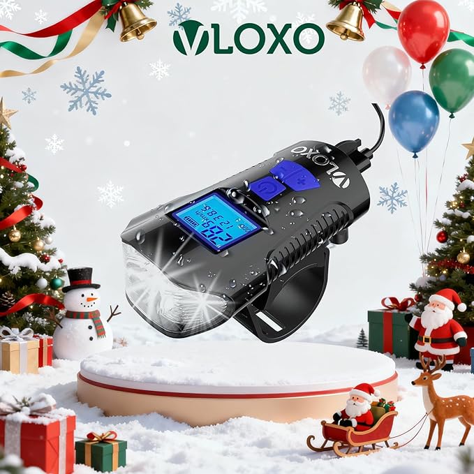 VLOXO Bike Speedometer with LED Bike Light, IP65 Waterproof Bicycle Odometer with Horn LED Front & Tail Light USB Rechargeable Bicycle Computer