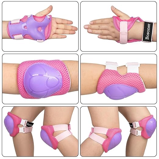 BOSONER Basic Kids Protective Gear: Kids Knee Pads and Elbow Pads with Wrist Guards Set for 3-15 Years - Design for Roller Skates, Cycling, BMX Bike, Skateboard, Inline Skating, Scooter Riding Sports