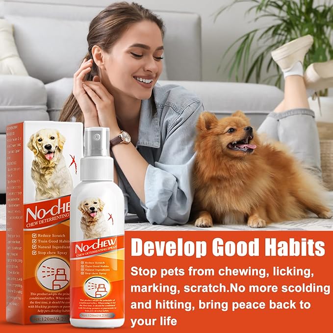 No Chew Spray for Dogs, 4.23 Oz Bitter Apple Spray for Dogs to Stop Chewing, Pet Deterrent Spray, Dog Anti Chew Spray for Furniture Protect, Prevent Dog Chewing Licking, No Bite & Marking