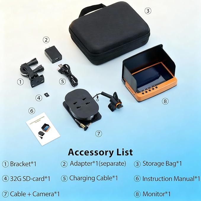 IP68防水水中釣りカメラ(モニター付き) | ナイトビジョン・深度計付きオールインワンポータブル魚群探知機 | 氷上、湖、海、カヤック、ボート用