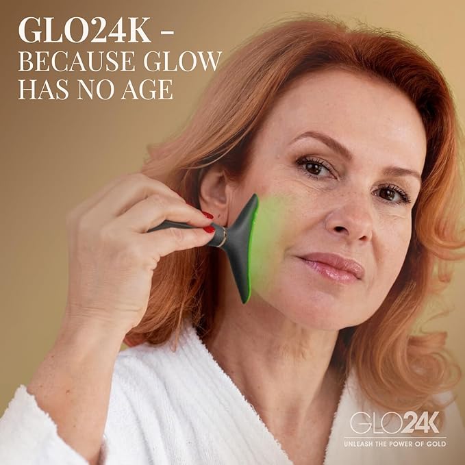 GLO24K レッドライト フェイス&ネック美容機器 – LEDと振動による肌の活性化と首の引き締めを叶える3-in-1フェイシャルマッサージャー