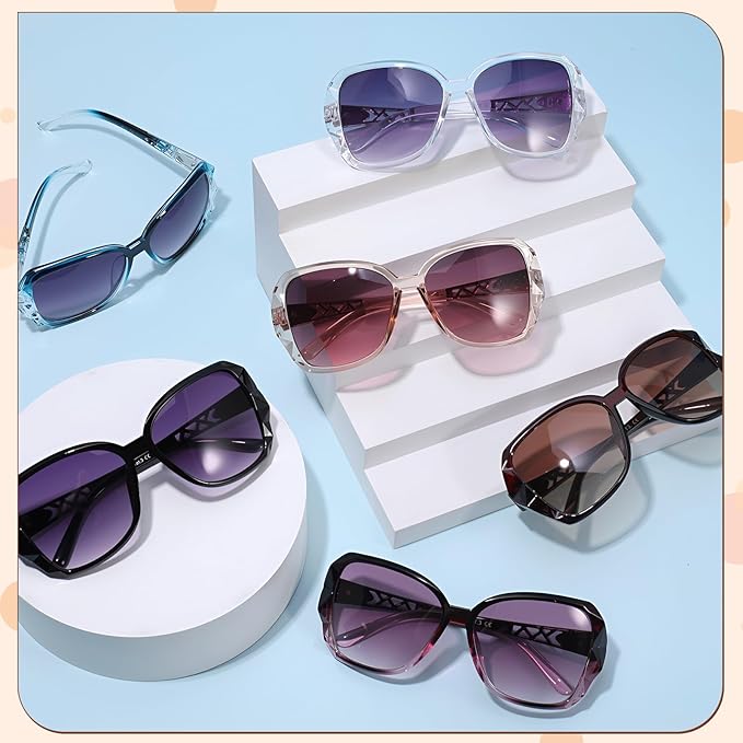 DragonflyDreams 4 Pcs Women Large Sunglasses, UV 400 Glasses Oversized Classic Trend Ladies Sunglasses Sparkling Large Frame