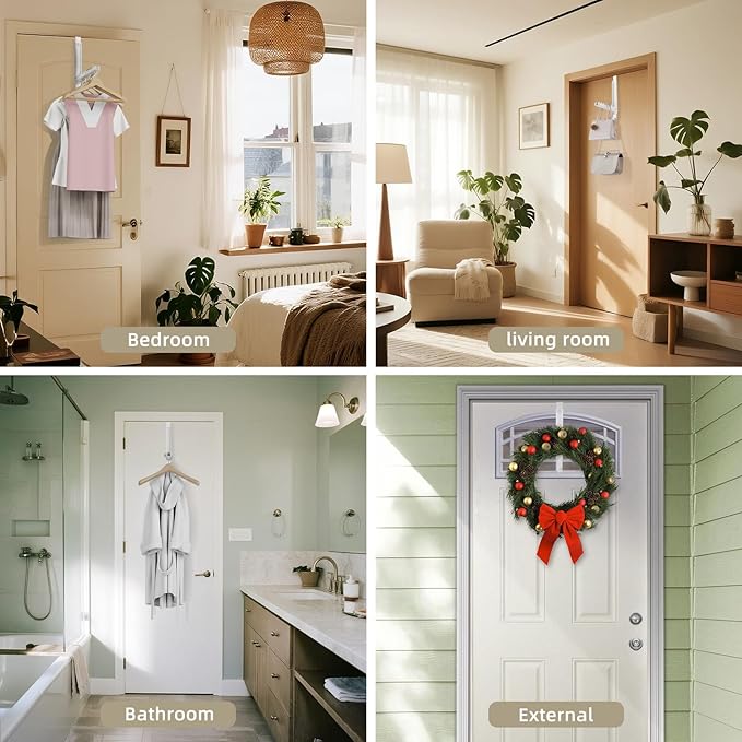 BAKON Over The Door Hangers, Over Door Hooks for Hanging, Small Space Dual Folding Portable Over Door Clothes Hanger for Clothes, Hats, Bags and Towels. (1, White(Update))