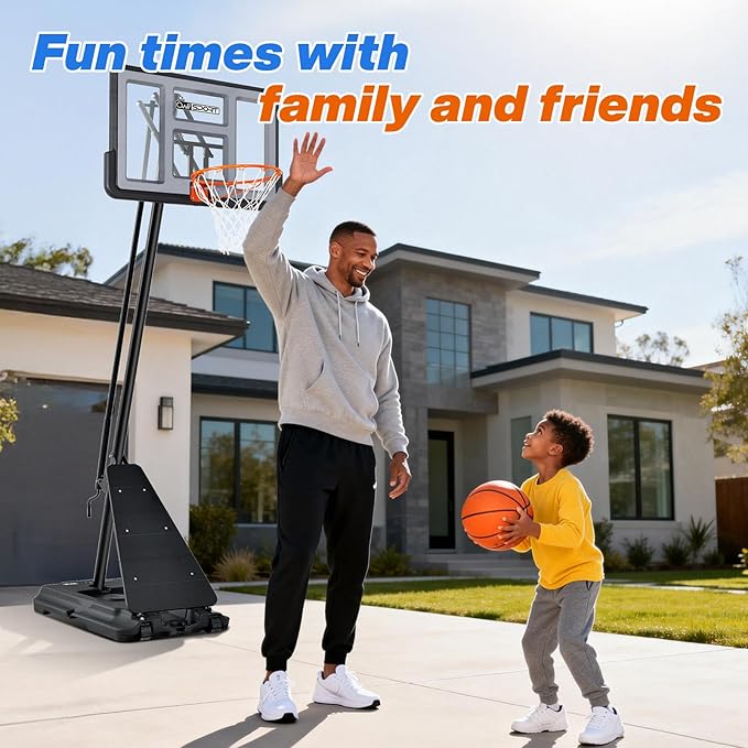 Basketball Hoop Outdoor 44&48 Inch Impact Backboard, 5.3-10FT Height Adjustable Basketball Hoop Goal System with Portable Wheels for Adults