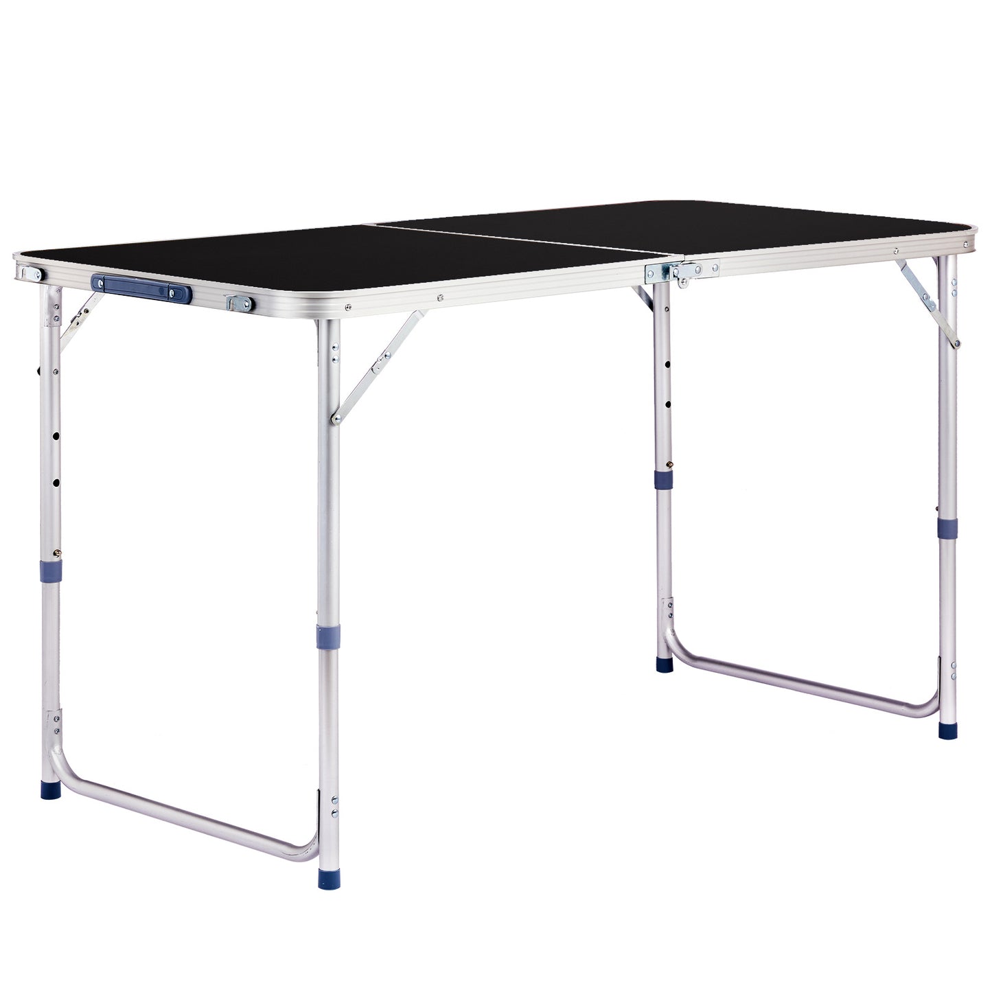 4ft Black Outdoor Folding Table Aluminum Alloy Rectangular 50kg Two Fold Tabletop