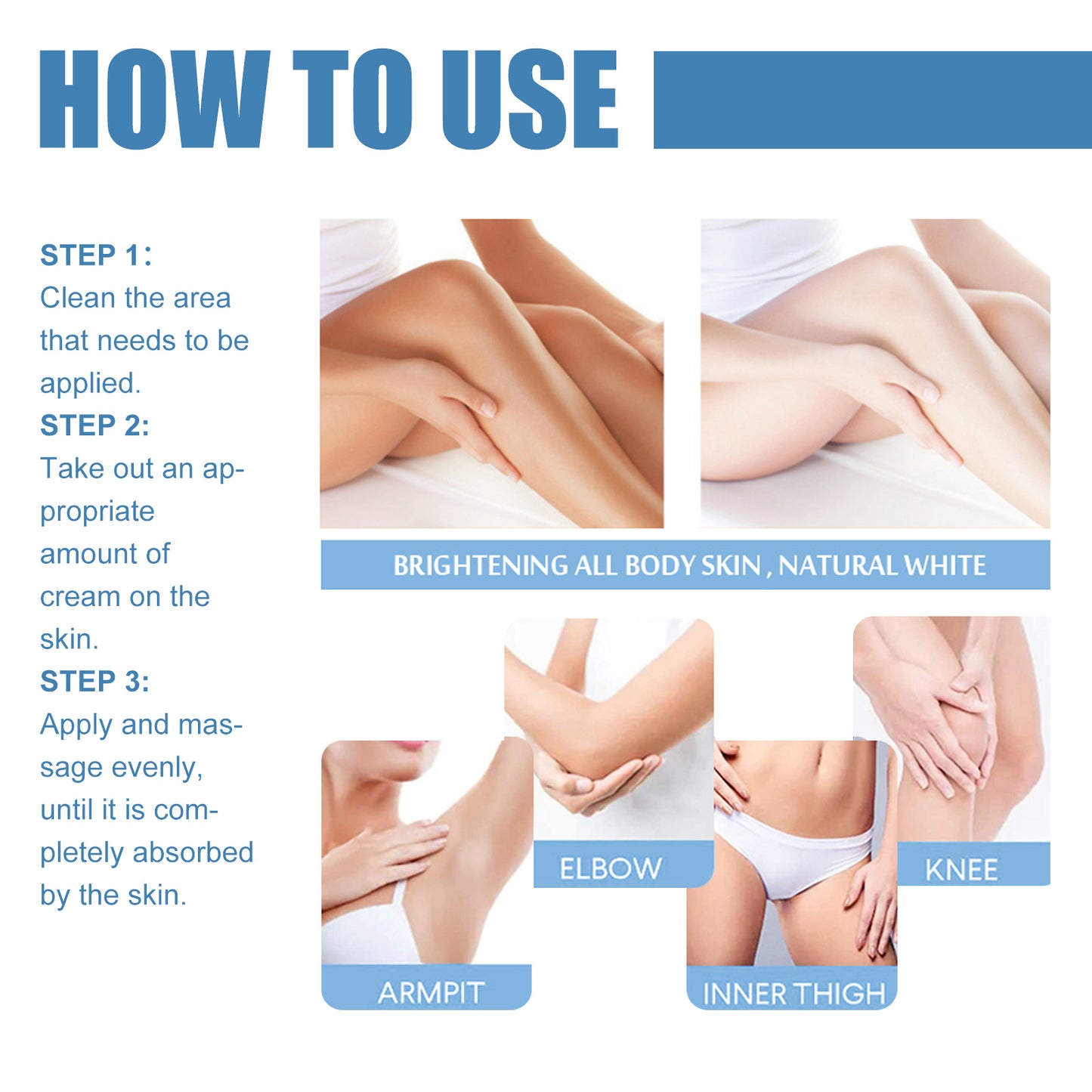 EELHOE Skin Cream Neck Back Legs Elbows Refreshing Smooth Blemish Removing Moisturizing Skin Underarm Whitening Cream