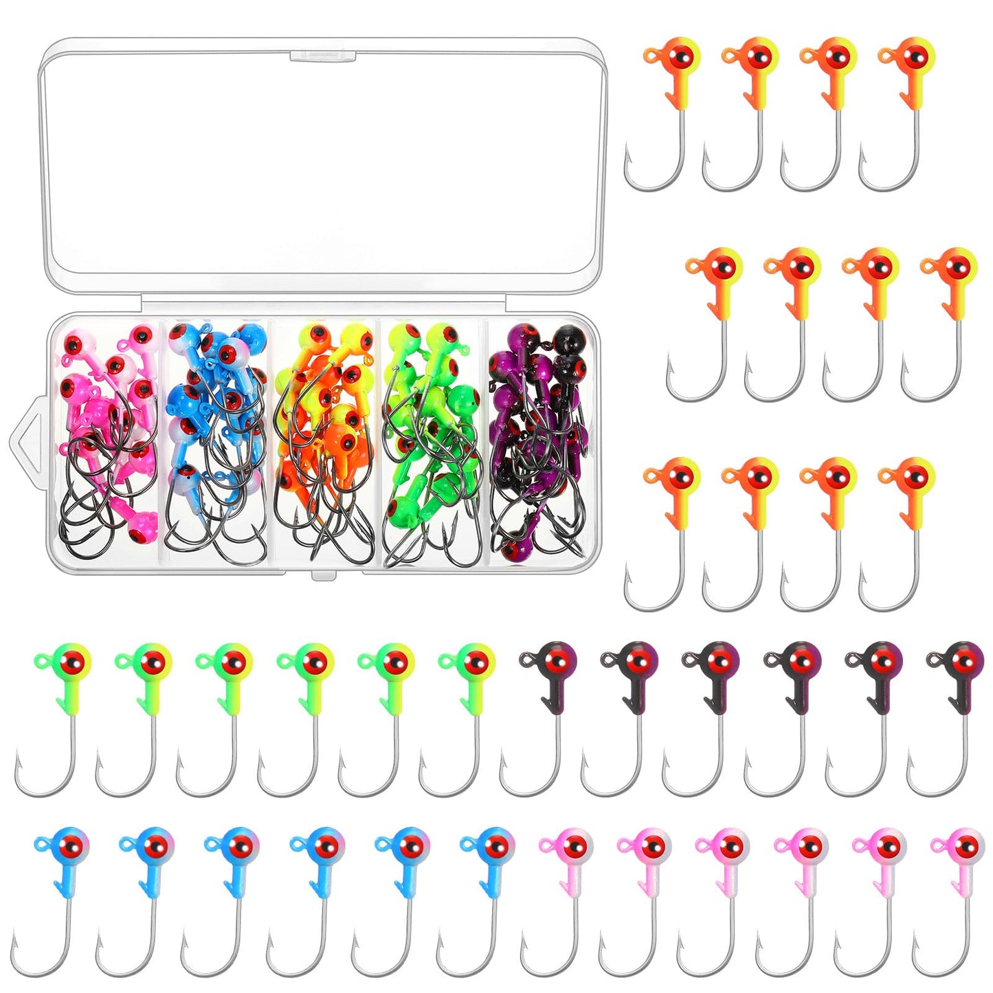 Skylety 60 Pcs Jig Heads for Fishing Crappie Jig Heads Lures Double Eye Ball Heads Fishing Hooks for Bass Trout for Freshwater and Saltwater (Classic Colors1/8 oz)