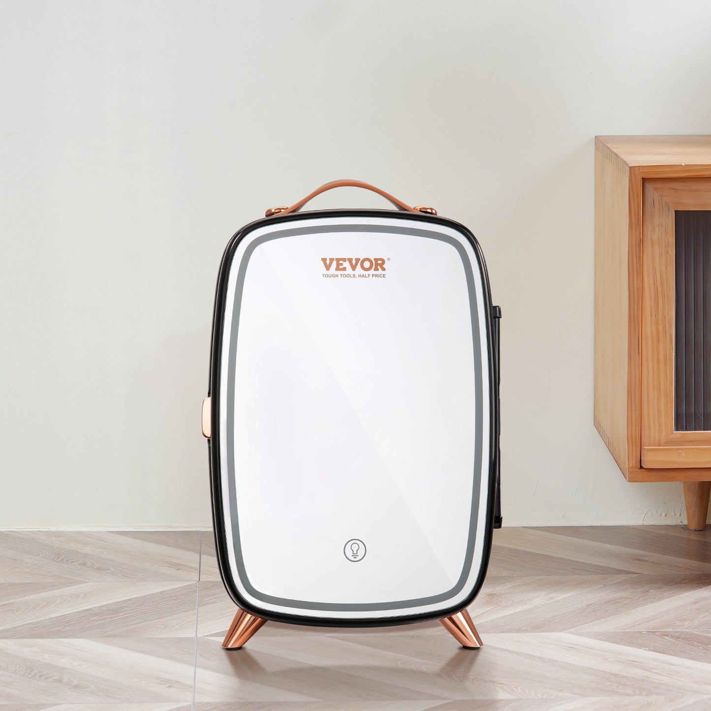 Vevor Mini Fridge, 6L Skincare Fridge With LED Light And HD Mirror, AC DC Makeup Fridges For Skin Care, Cosmetic Storage, Chill Face Mask Drink, Small Refrigerator For Bedroom Dorm Desktop, Black