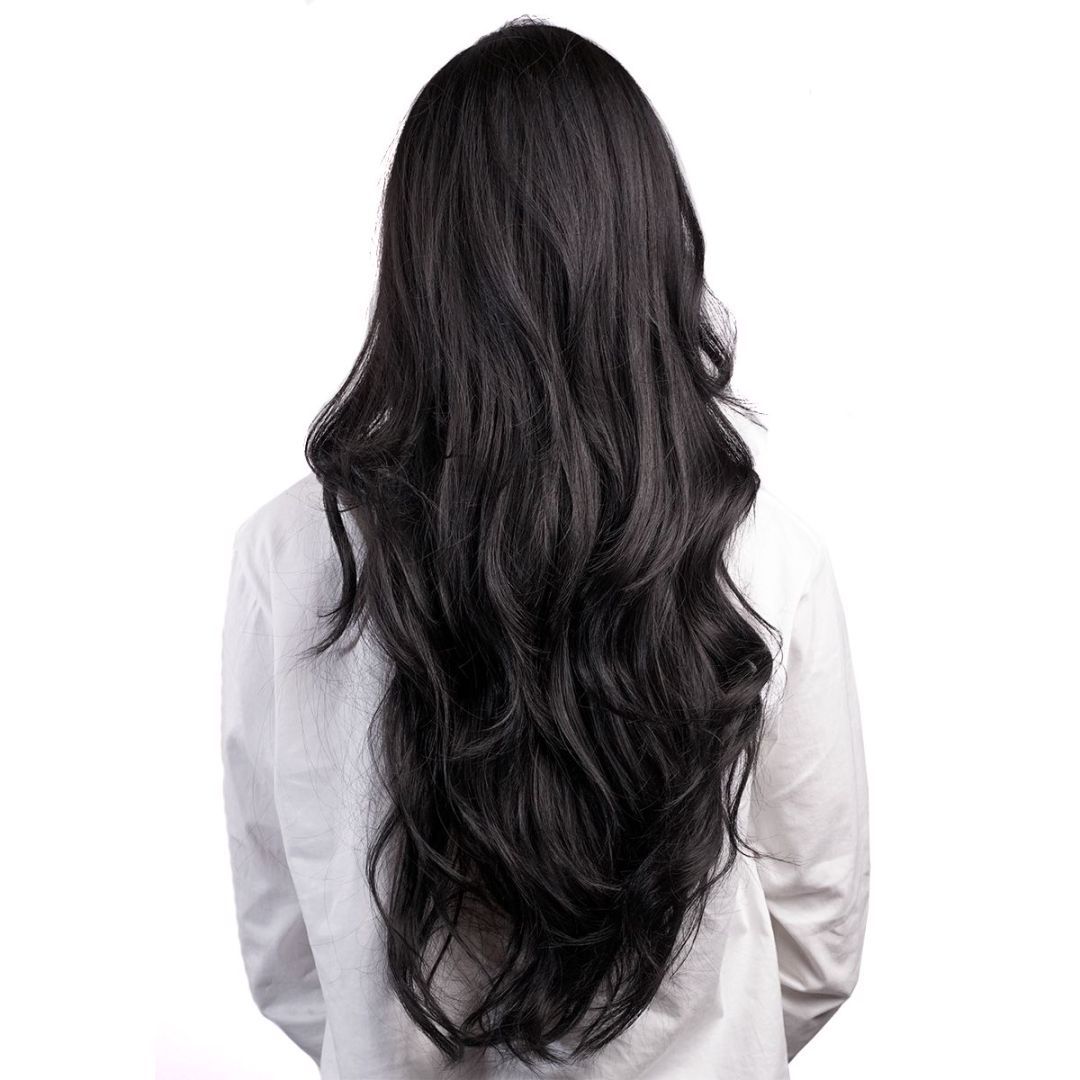 bald beautiful woman long hair hair loss confidence - black wig