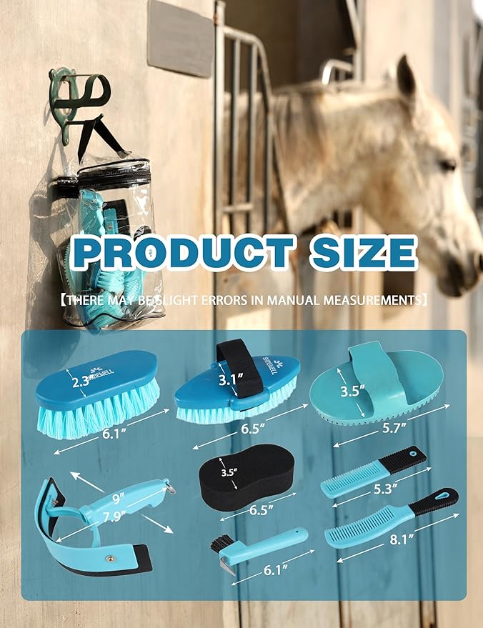 Shinewell Horse Grooming Kit, Complete Horse Brush Set, Equine Grooming Tools for Shedding & Daily Care Blue