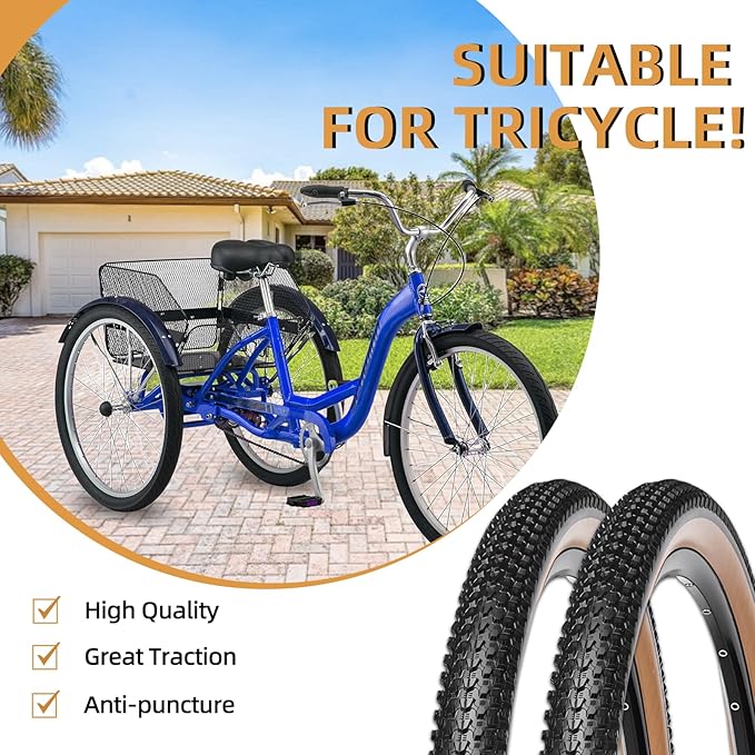 Bike Tires Set:2 Pack 26x2.10, 27.5X 1.95/2.1, 29x2.1/2.25 inch 60 TPI Replacement Bicycle Tires and Inner Tubes with Tire Levers Compatible with Mountain/Off Road Bike