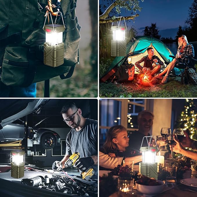 LETMY 4個セット キャンプランタン、充電式LEDランタン、ソーラーランタン 電池式 ハリケーンランタン フラッシュライト 3種類の給電方法&USBケーブル付き 緊急時、停電、ハリケーン対策用