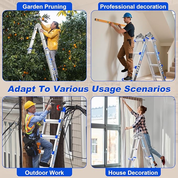 Telescoping A-Frame Ladder- 11FT Folding Extension Ladder with Wheels & Stabilizer Bar, 330lb Security Load Multi Position Ladders for Stairs Home Indoor Outdoor Roof