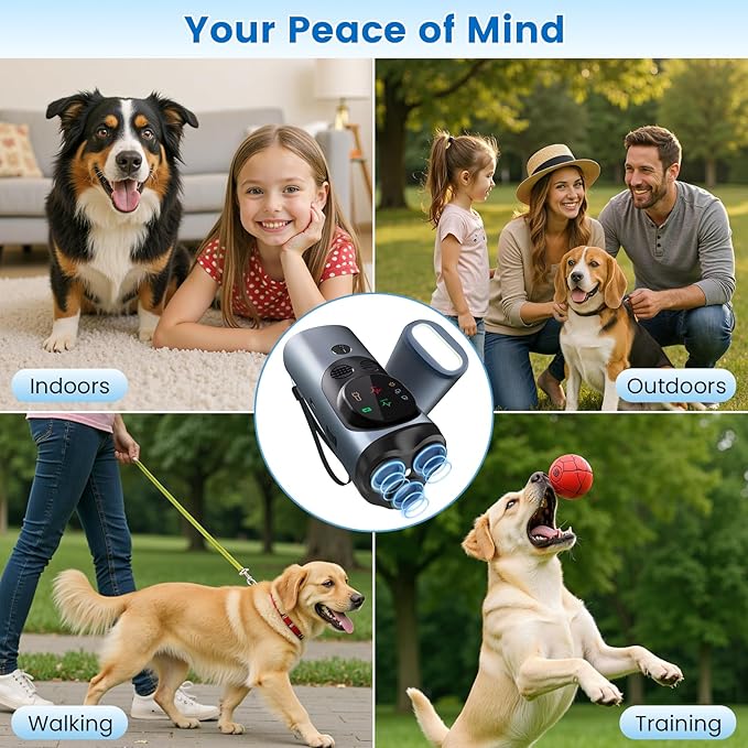 FamilyKit Dog Bark Deterrent Device, 3X Ultrasonic Rechargeable Anti Barking Device for Dogs, 50FT Range Barks No More, Training Bark Control with LED Flashlight, Indoor & Outdoor