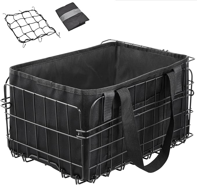 Zacro Bike Basket Rear Large Folding Metal Bicycle Ebike Basket, Quick Release Design for Adult Women/Men Carrying Dogs, Pets, Fruit & Grocery