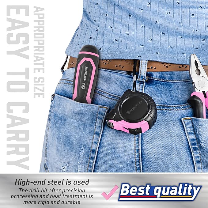 Amartisan 18-in-1 Multi-bit Screwdriver Set Tool All in One, Portable Multi-Purpose Screwdriver, Slotted/Philips/Pozi/Torx/Square,Nut Driver (Pink)