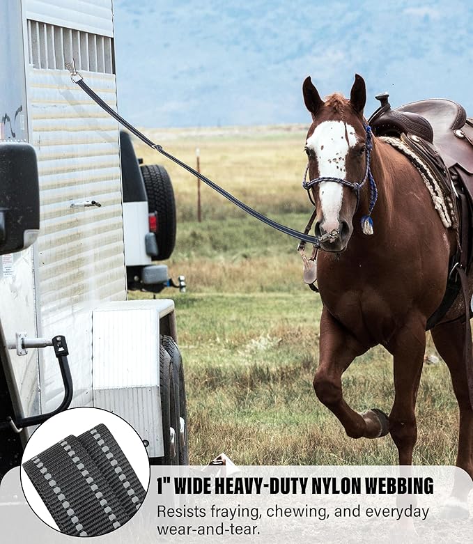 Cross Ties for Horse, Nylon Trailer Tie w/Quick-Release Panic Snap & Bull Snap Horse Trailer Accessories, Adjustable Length Range 42.5" to 73", Equestrian Supplies, Night Trace