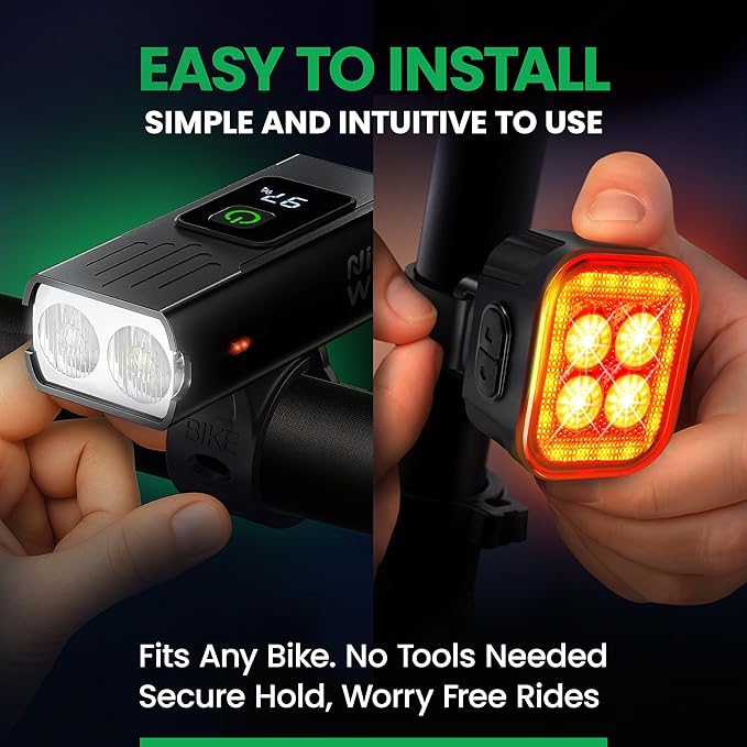 Bike Lights Set, LED Super Bright USB-C Rechargeable Headlight & Taillight, Waterproof Front & Rear Back Bicycle Light for Night Riding, Road & Mountain Cycling