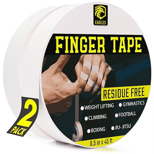 EAGLES Finger Tape 2, 3, 6 or 12 Pack Black or White | Residue Free Skin Friendly Strong Athletic Sports Tapes | 0.5” x 45 Ft for BJJ Jiu Jitsu Grappling MMA Knob Tape Weight (White, 2 Pack)