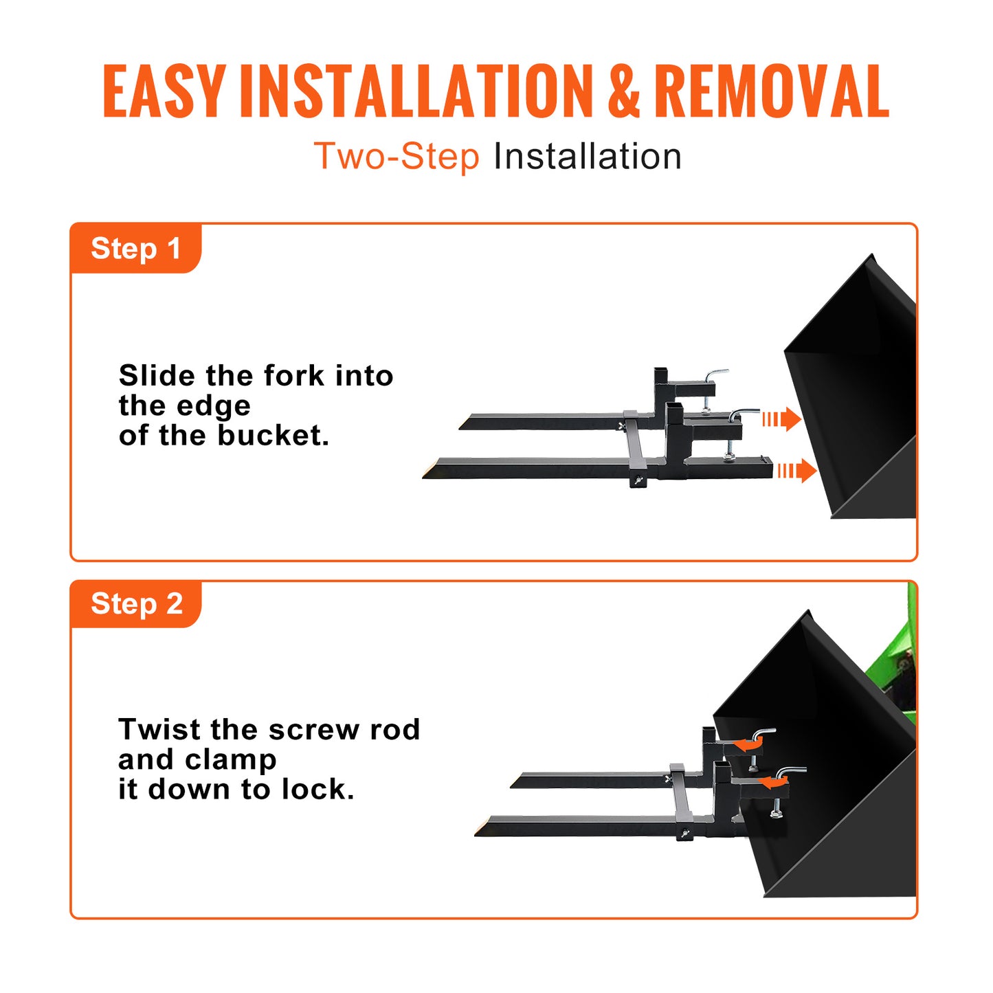 VEVOR Pallet Forks, 2000 Lbs Clamp On Pallet Forks,Total Length Tractor Bucket Forks With Adjustable Stabilizer Bar, Heavy Duty Pallet Forks For Tractor Attachments, Skid Steer, Loader Bucket