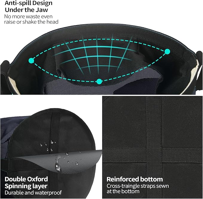Horse Feed Bag 2 PCs, Breathable Mesh Feed Bags for Horses, Muzzle Feedbag for Feeding Grain, Anti-Spill Design Feeder, Soft Neck Pad Nose Pad, Universal Fit (Darkblue)
