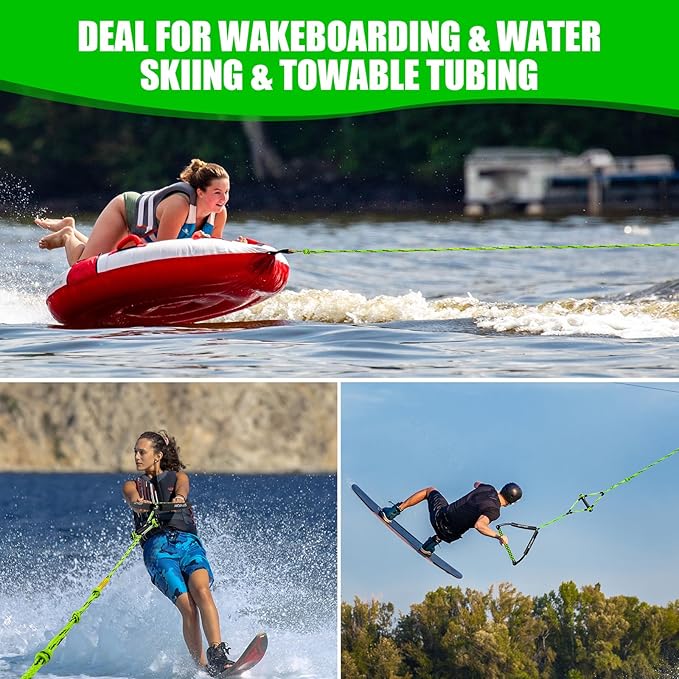 75FT Wakeboard Rope and Handle, Floating Water Ski Rope for Watersports, 4 Sections Ski Ropes for Water Skiing, Kneeboarding, Wakeboarding