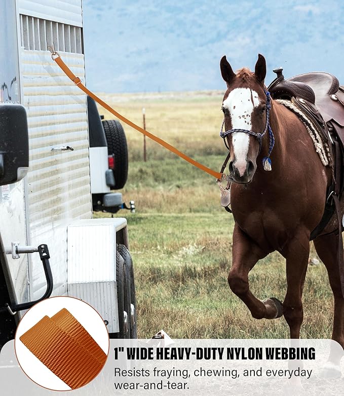 Cross Ties for Horse, Nylon Trailer Tie w/Quick-Release Panic Snap & Bull Snap Horse Trailer Accessories, Adjustable Length Range 42.5" to 73", Equestrian Supplies, Choco Brown