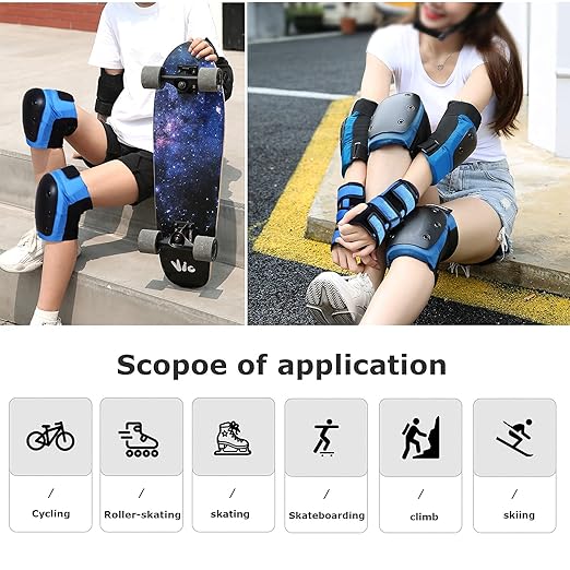 Adult Knee Pads Elbow Pads Wrist Guards for Adult Kids, 6 in 1 Protective Gear Set for Skateboarding Biking Roller Skating Cycling Outdoor Sports (Large)
