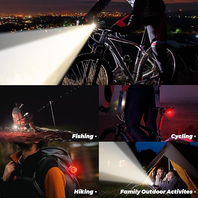 2025 Anti-Glare Front Rear Sensor 3000 Bike Lights, 5+6 Kind Warning Modes Bicycle Light and Tail Light Set, Long Time Waterproof Bike Accessories for Night Riding City Streets Mountain, Black