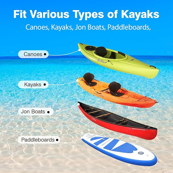 Kayak Beach Cart, SUP Cart,Width Adjustable Universal Canoe Dolly Heavy Duty Kayak Trolley with 16" Wheels, Sturdy 300 LBS Weight Capacity