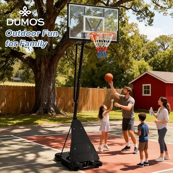 DUMOS 10FT Adjustable Height Portable Basketball Hoop Outdoor for Adult, 44 Inch Shatterproof Backboard w/Shock Absorbent Rim, Fillable Base, 2 Wheels for Swimming Pool/Indoor