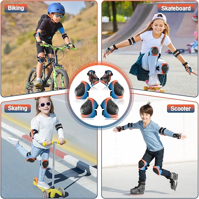Wemfg Kids Protective Gear Set Knee Pads for Kids 3-14 Years Toddler Knee and Elbow Pads with Wrist Guards 3 in 1 for Skating Cycling Bike Rollerblading Scooter