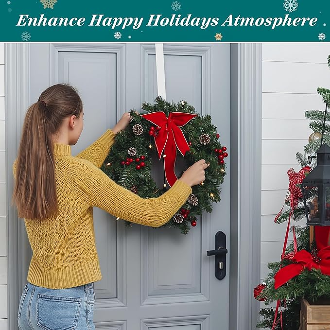 HOOSUN Wreath Hangers for Front Door St Patricks Day Decorations,14 Inch Metal Wreath Hook Holder for Spring Decor,20 Lbs White Over The Door Wreath Hanger for Spring Wreath Front Porch Easter Decor