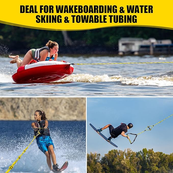75FT Wakeboard Rope and Handle, Floating Water Ski Rope for Watersports, 4 Sections Ski Ropes for Water Skiing, Kneeboarding, Wakeboarding