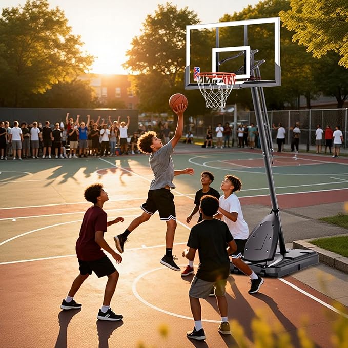 BACKYARD BLITZ Basketball Hoop, 44&48IN&54IN Backboard Portable Basketball Goal System, 10FT Hand-Crank Adjustable Basketball Hoops Outdoor