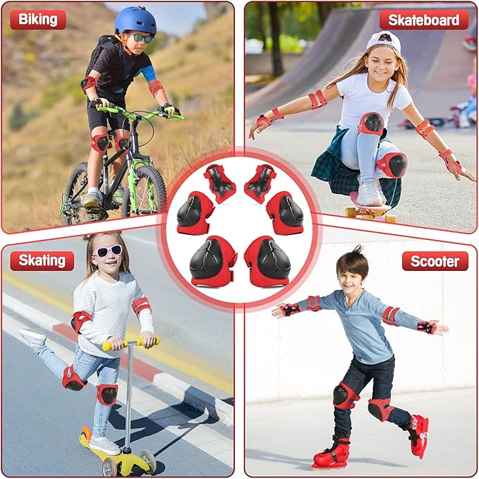 Wemfg Kids Protective Gear Set Knee Pads for Kids 3-14 Years Toddler Knee and Elbow Pads with Wrist Guards 3 in 1 for Skating Cycling Bike Rollerblading Scooter